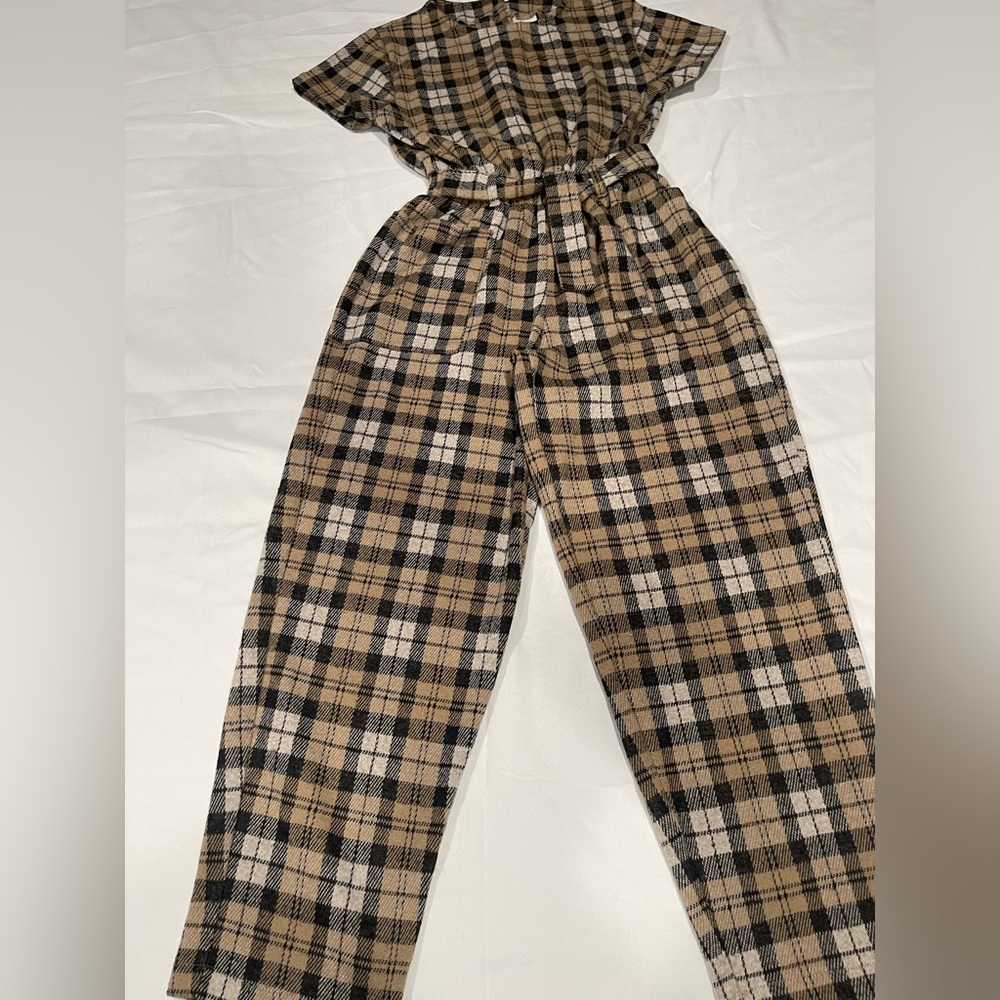 Zara Plaid Jumpsuit - Beige and Black